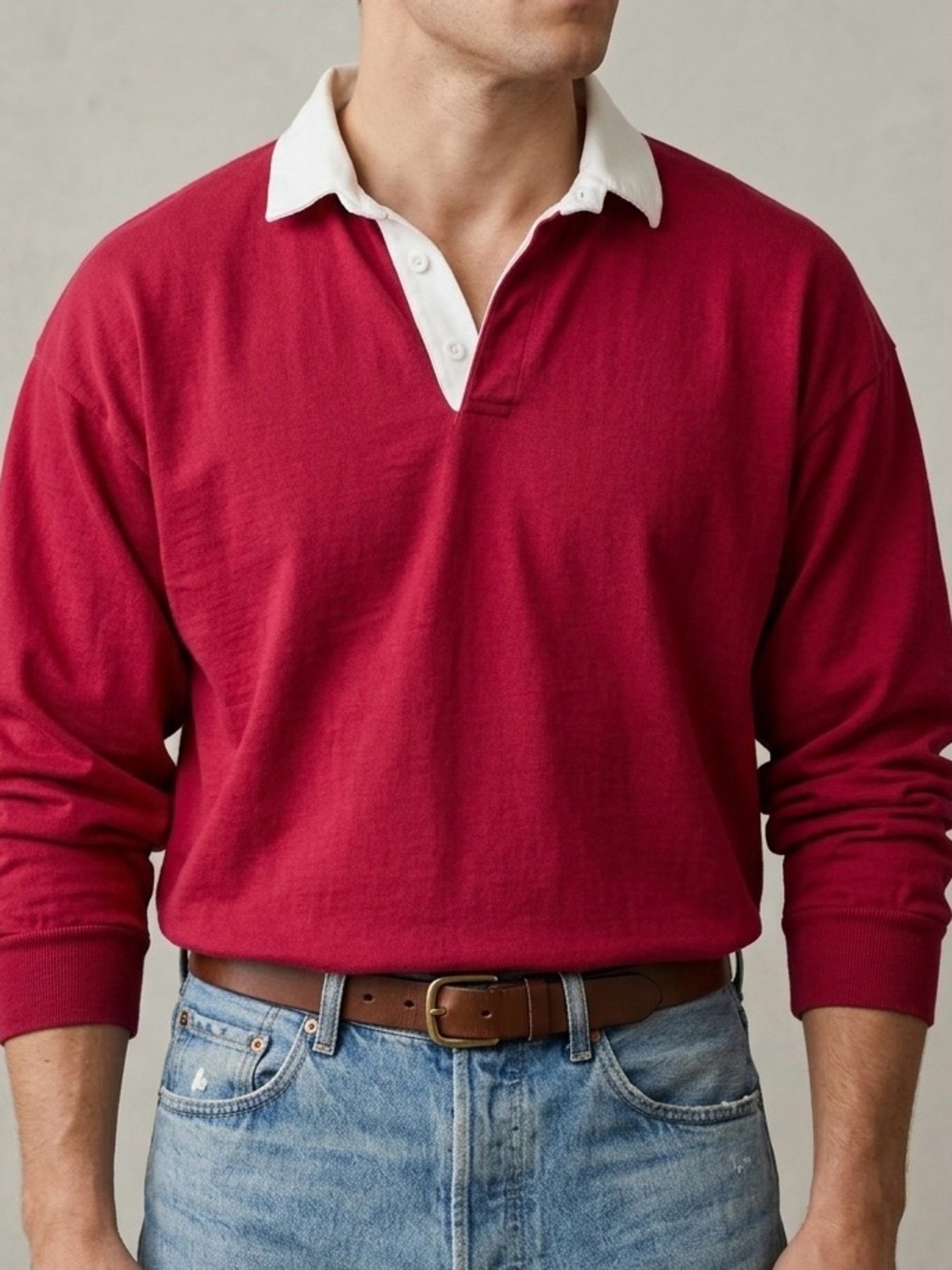 J. PRESS Vintage Made-in-USA Solid Crimson Rugby Shirt